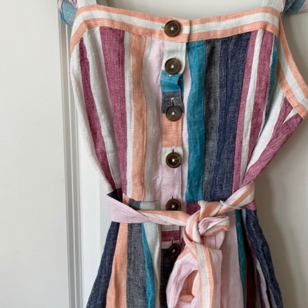 J. Crew Button Front Midi Dress Mixed Multicolor Stripe Linen AK255 NWT 00 - Picture 6 of 8